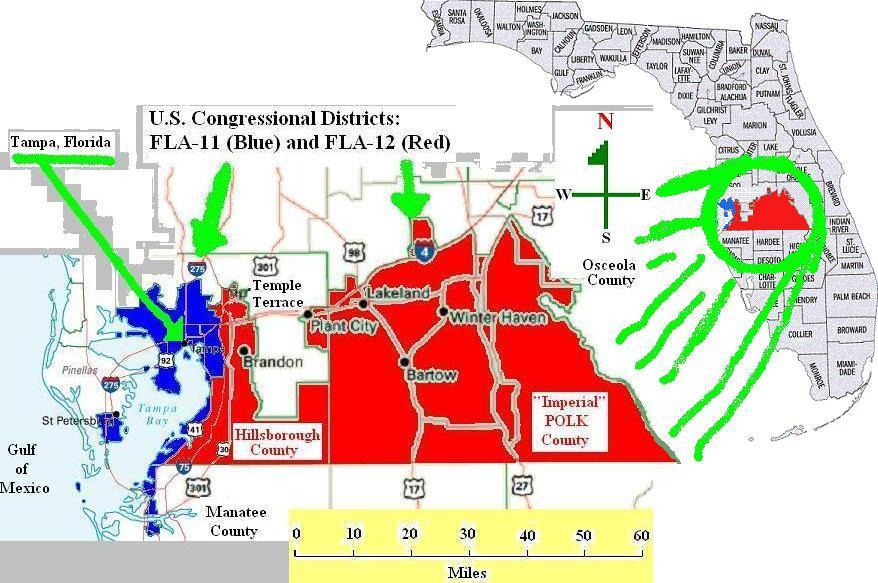 Map of U.S. House Districts 11 & 12 in Florida